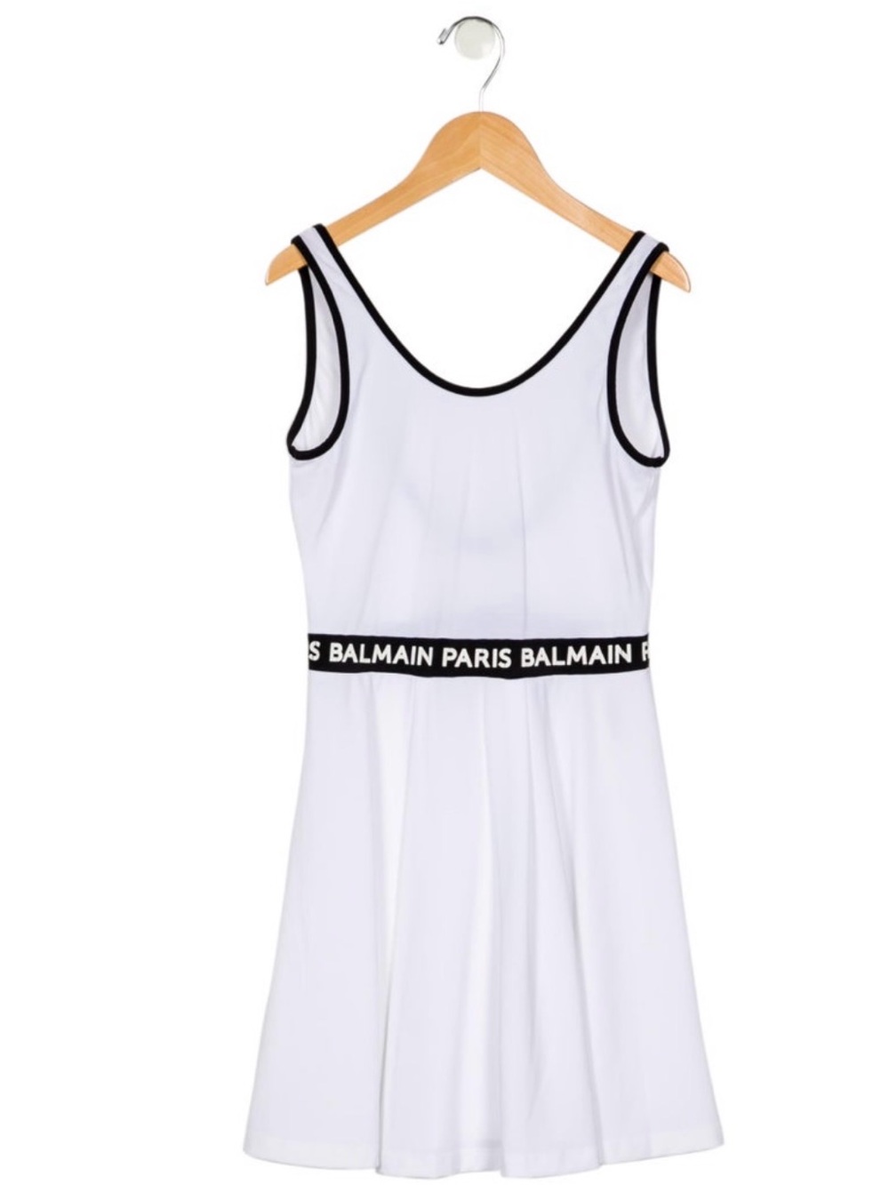 Balmain White Kids Logo-Band Tank Dress with Black Trim